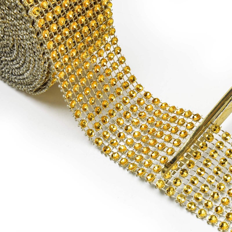 BTSD-home 20Yards Rhinestone Ribbon Roll Diamond Ribbon for Crafts, Cake, Birthday Decorations, Wedding, Baby Shower Event and Arts 2 Rolls (Dark Gold) - Image 3